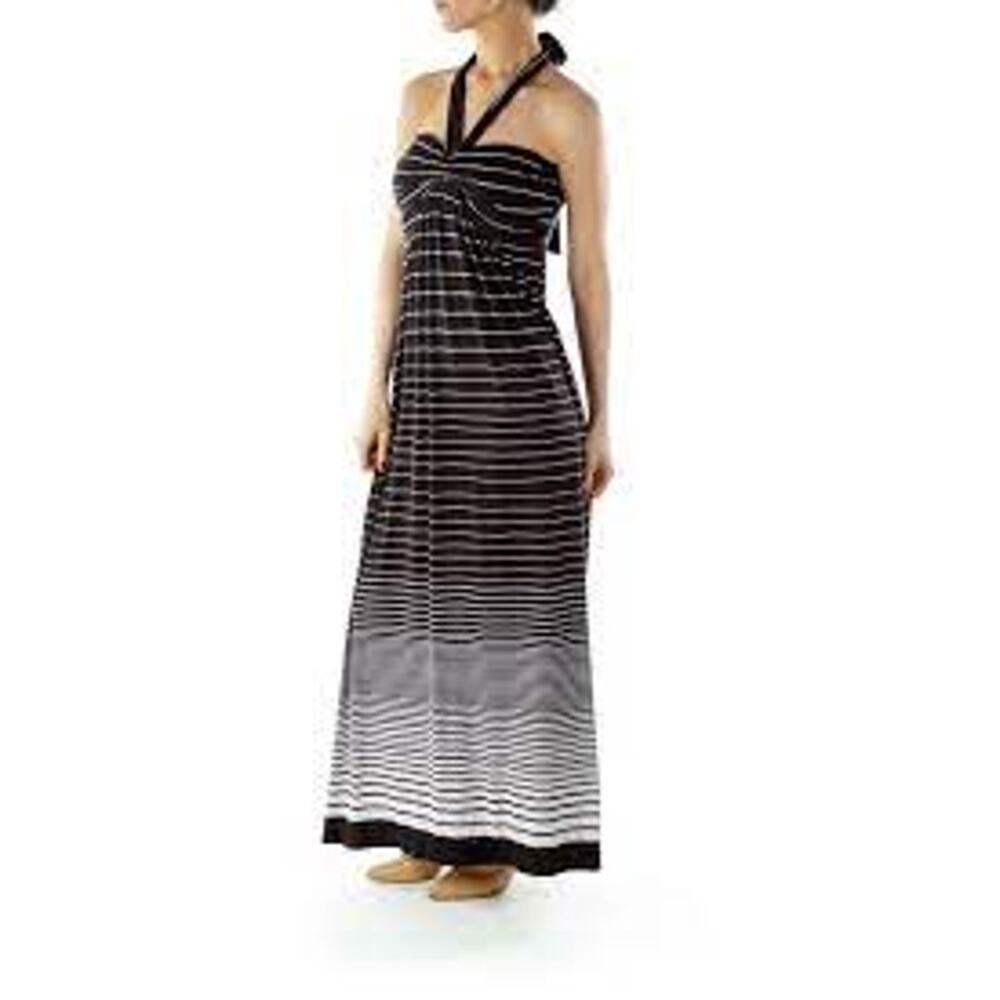 Soma Medium M Black White Striped Halter Neck Maxi Dress Jersey Soft Casual - Picture 14 of 14
